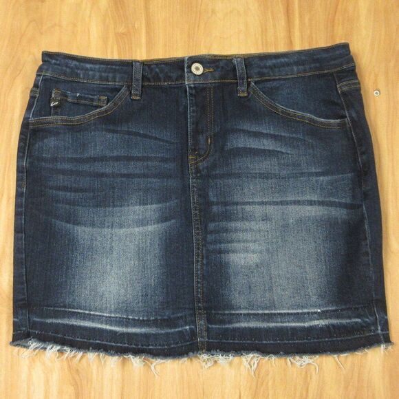 KANCAN Lou Stretch Denim Mini Skirt Womens/Juniors 29/11 Raw Edge Jeans KC6062 - Picture 1 of 13